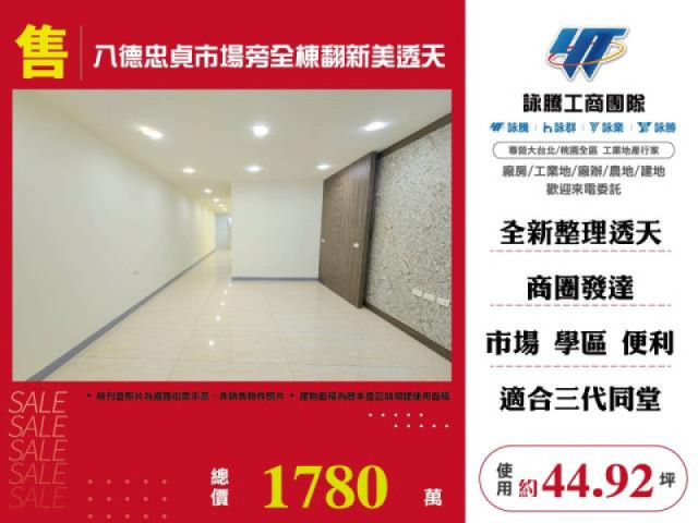 八德忠貞市場旁全棟翻新美透天