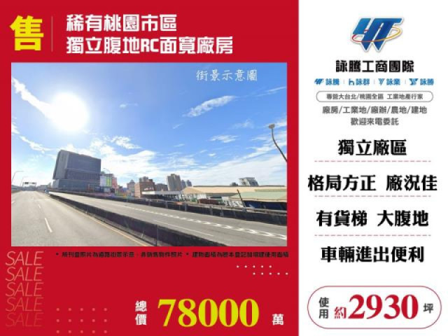 稀有桃園市區獨立腹地RC面寬廠房