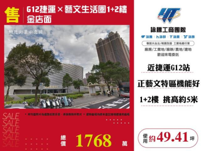 G12捷運×藝文生活圈1+2樓金店面
